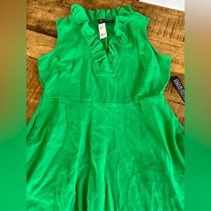 NWT NEW YORK & CO green stretchy dress with Ruffle Neck Flare Dress midi/knee